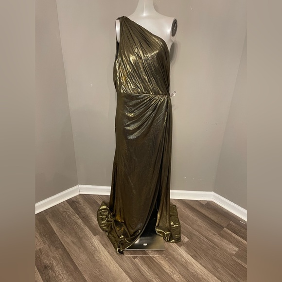 MAC DUGGAL METALLIC DRAPED ONE SHOULDER GRECIAN EVENING DRESS - Picture 12 of 15